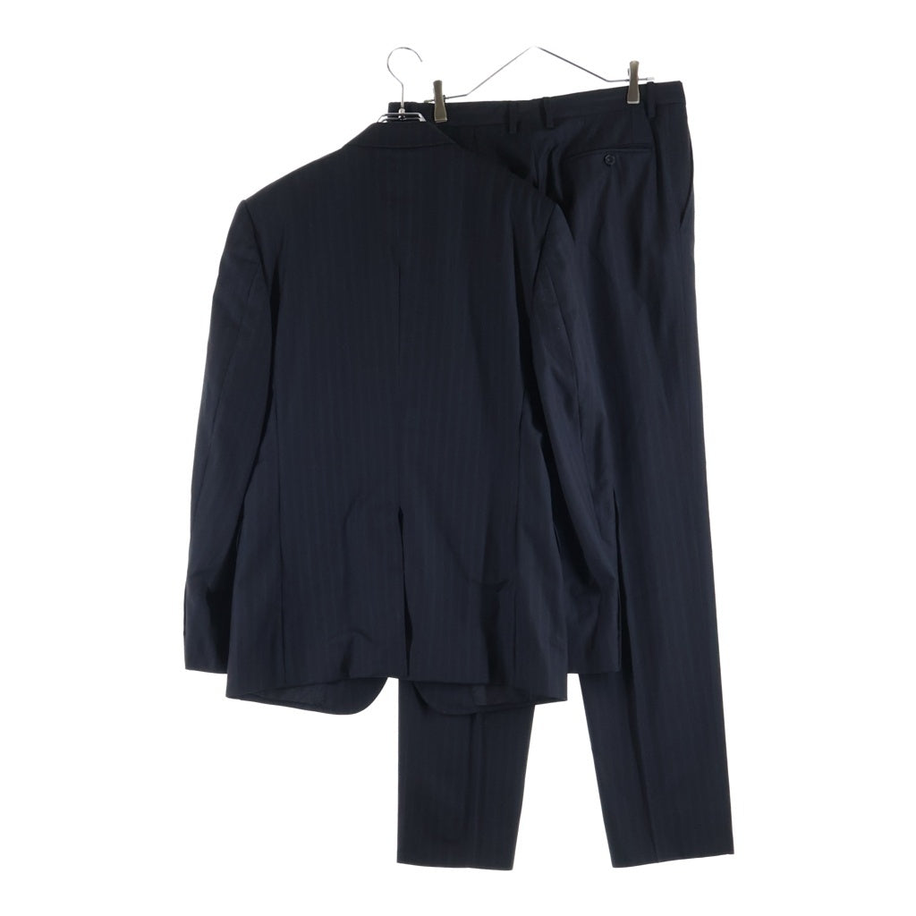 DOLCE & GABBANA(ドルチェアンドガッバーナ) フラップポケット ノッチドラペル 2B ストライプ テーラードジャケット センタープレス ストレート スラックス パンツ セットアップ ブラック