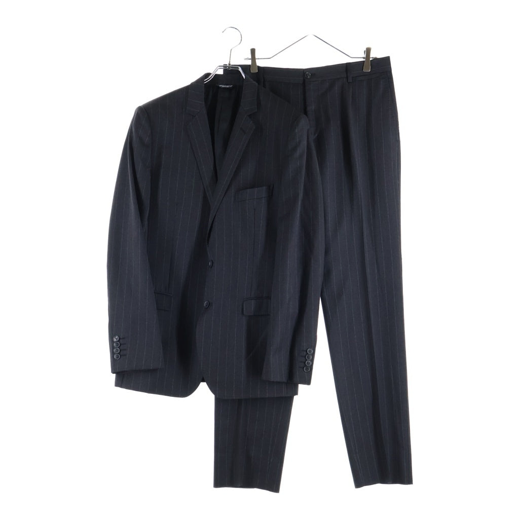 DOLCE & GABBANA(ドルチェアンドガッバーナ) フラップポケット ノッチドラペル 2B ストライプ テーラードジャケット センタープレス ストレート スラックス パンツ セットアップ グレー