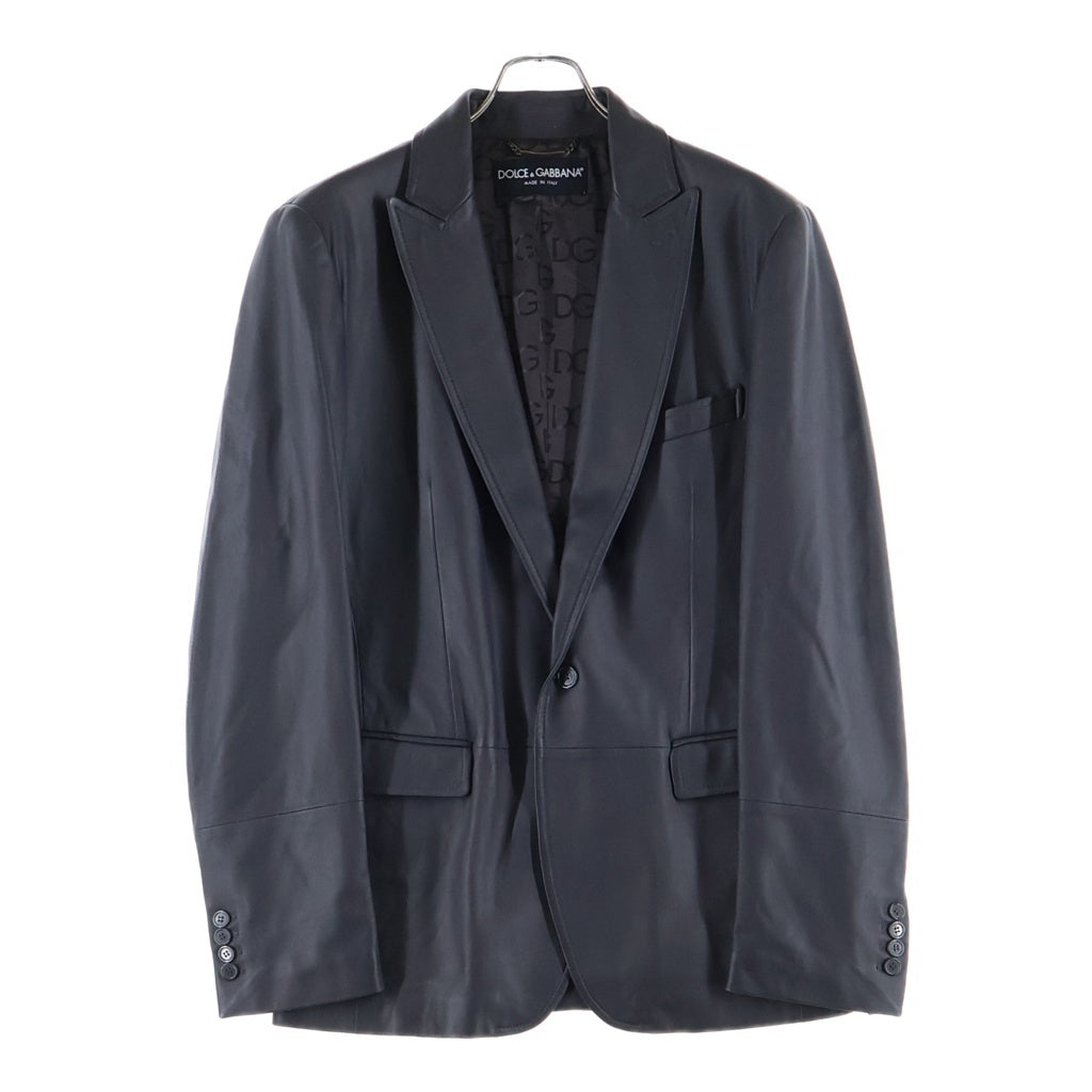 DOLCE & GABBANA(ドルチェアンドガッバーナ) ラムスキン フラップポケット テーラード レザー ジャケット グレー