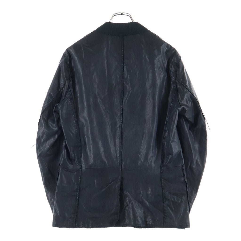 DOLCE & GABBANA(ドルチェアンドガッバーナ) 表地レザー切替 ポケット ドッキングデザイン 2B テーラード レザー ジャケット ブラック G2AA3L