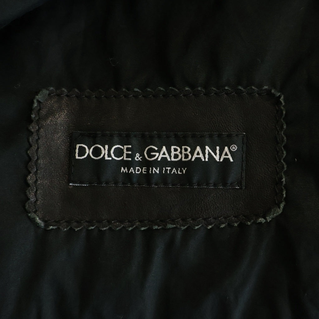 DOLCE & GABBANA(ドルチェアンドガッバーナ) 表地レザー切替 ポケット ドッキングデザイン 2B テーラード レザー ジャケット ブラック G2AA3L