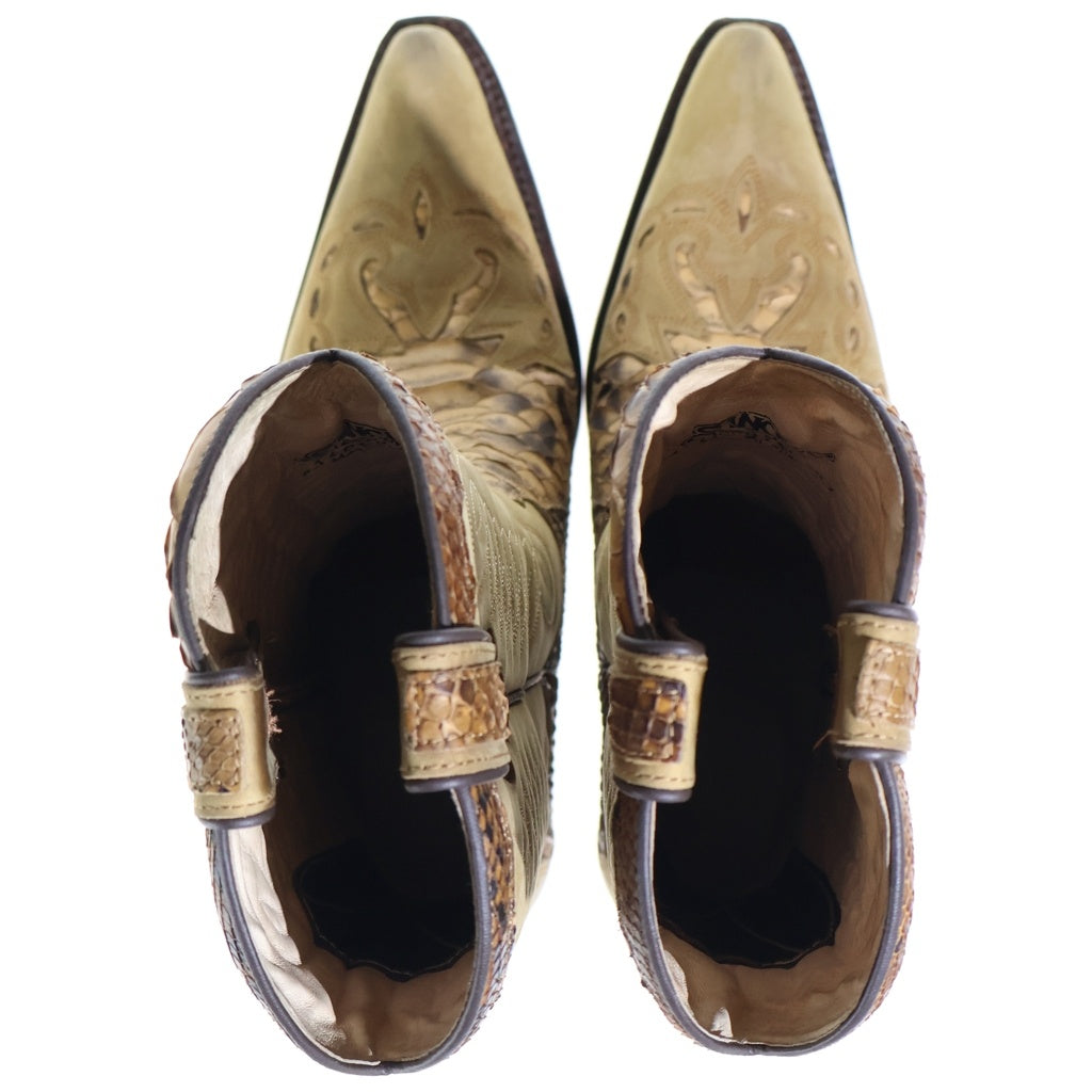 NO BRAND(ノーブランド) SANCHO BOOTS サンチョ デザインステッチ パイソン柄 ウエスタンブーツ ベージュ レディース