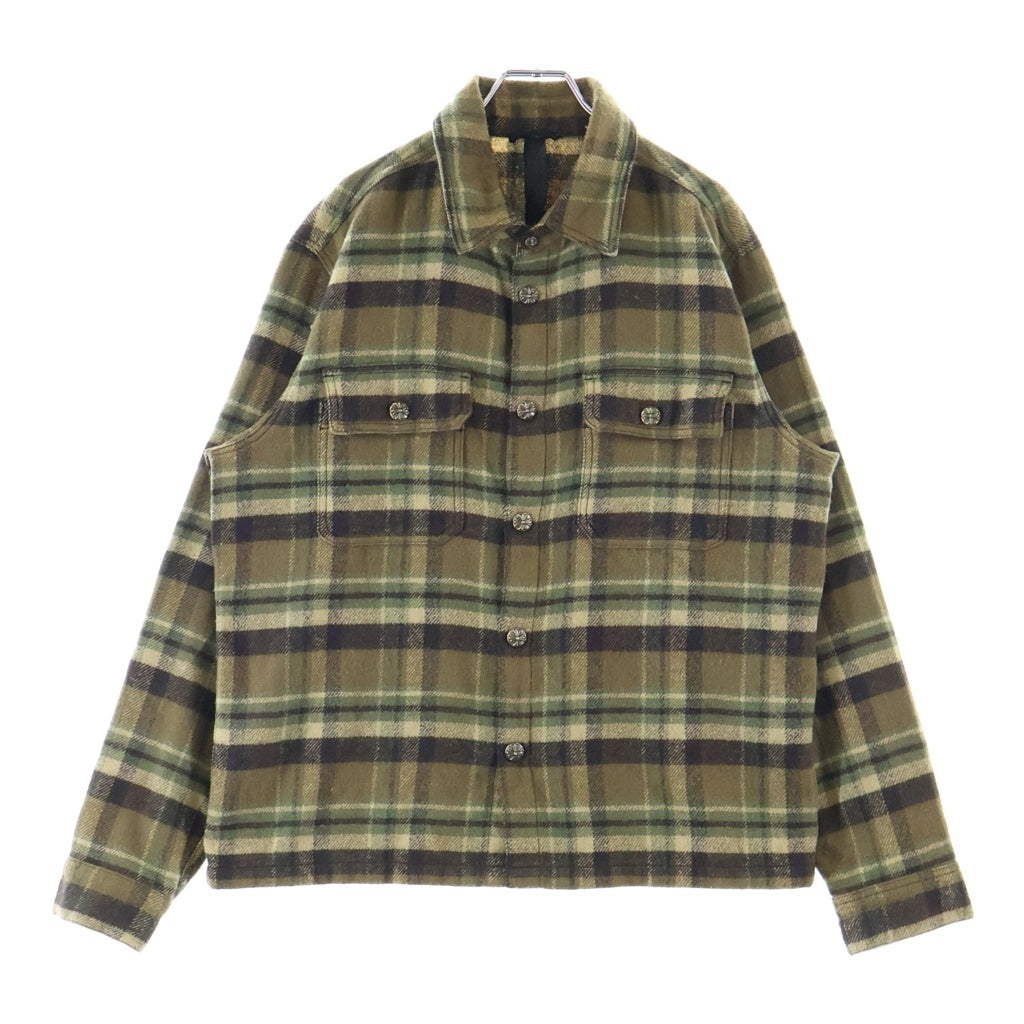 CHROME HEARTS(クロムハーツ) WORK DOG ワークドッグ クロスボタンチェック柄フランネルシャツ カーキ