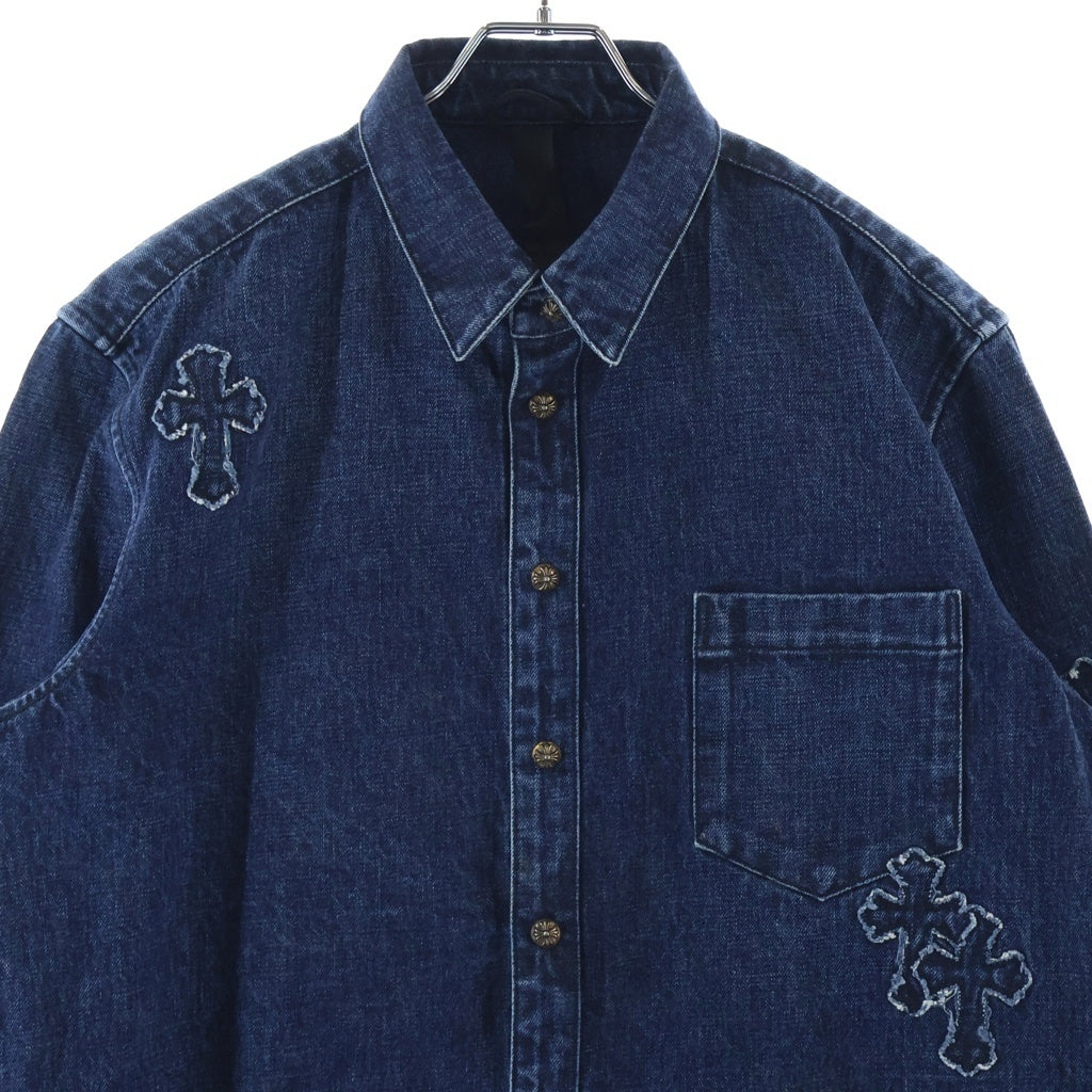 CHROME HEARTS(クロムハーツ) LOOSEENDS FBRC ルーズエンド デニム クロスパッチ クロスボールボタンデニム長袖シャツ インディゴ