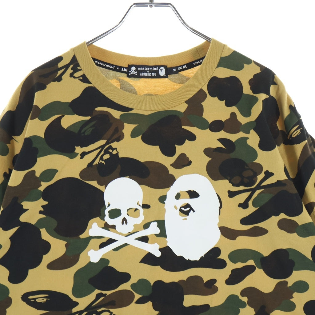 A BATHING APE(アベイシングエイプ) ×MASTERMIND JAPAN マスターマインド ロゴプリント 総柄カモフラージュデザイン クルーネック 半袖Tシャツ カットソー ブラウン 001CSG231915X
