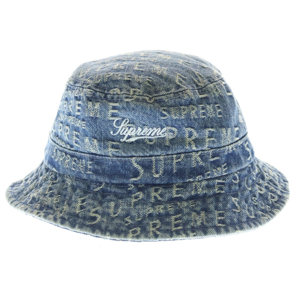 SUPREME(シュプリーム) 21SS Warp Jacquard Logos Denim Crusher ワープ ジャガード ロゴデザイン クラッシャー バケットハット 帽子 ブルー