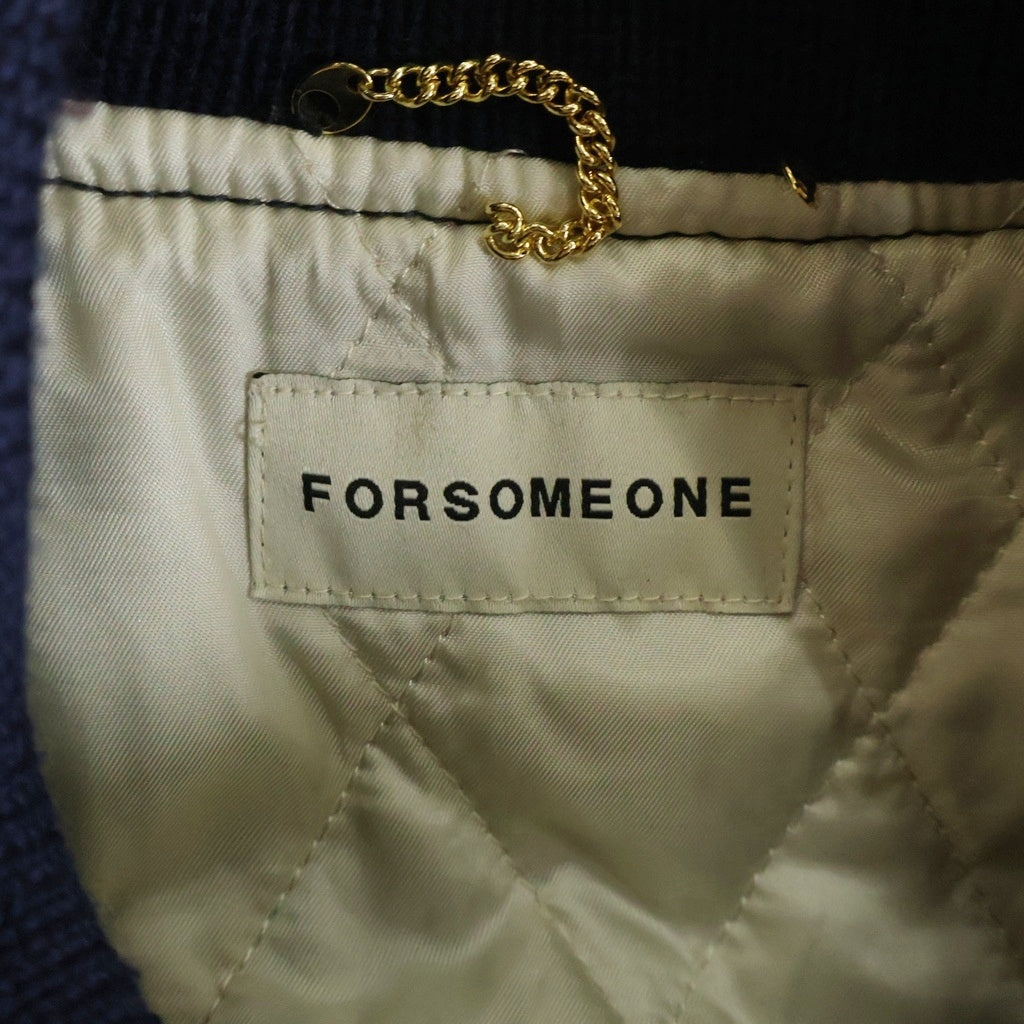 FORSOMEONE(フォーサムワン) スタジャン 袖レザー ウール 裏地ナイロン ネイビー 78000612