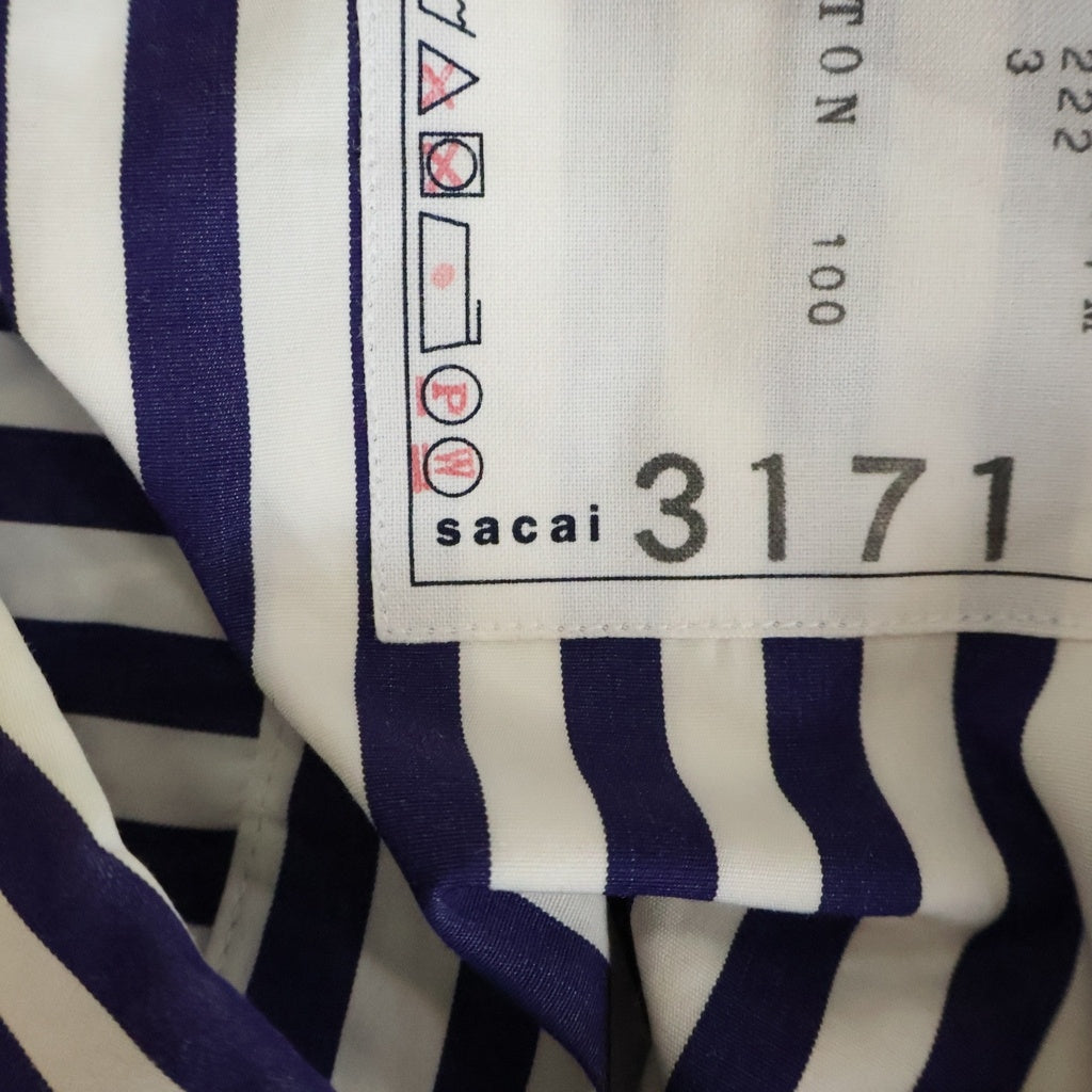 Sacai(サカイ) 23AW ×Thomas Mason Cotton Poplin L/S Shirt トーマスメイソン ストライプ コットン ポプリン ジップアップ 長袖シャツ ホワイト/ブルー 23-03171M