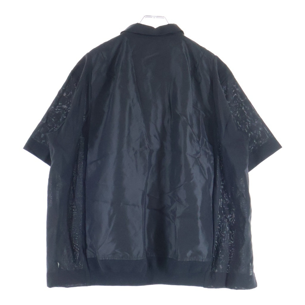 Sacai(サカイ) 26SS Wool Suiting x Nylon Twill Shirt 再構築 ウール スーチング ナイロンツイル ドッキング 半袖シャツ ブラック 26-04011M