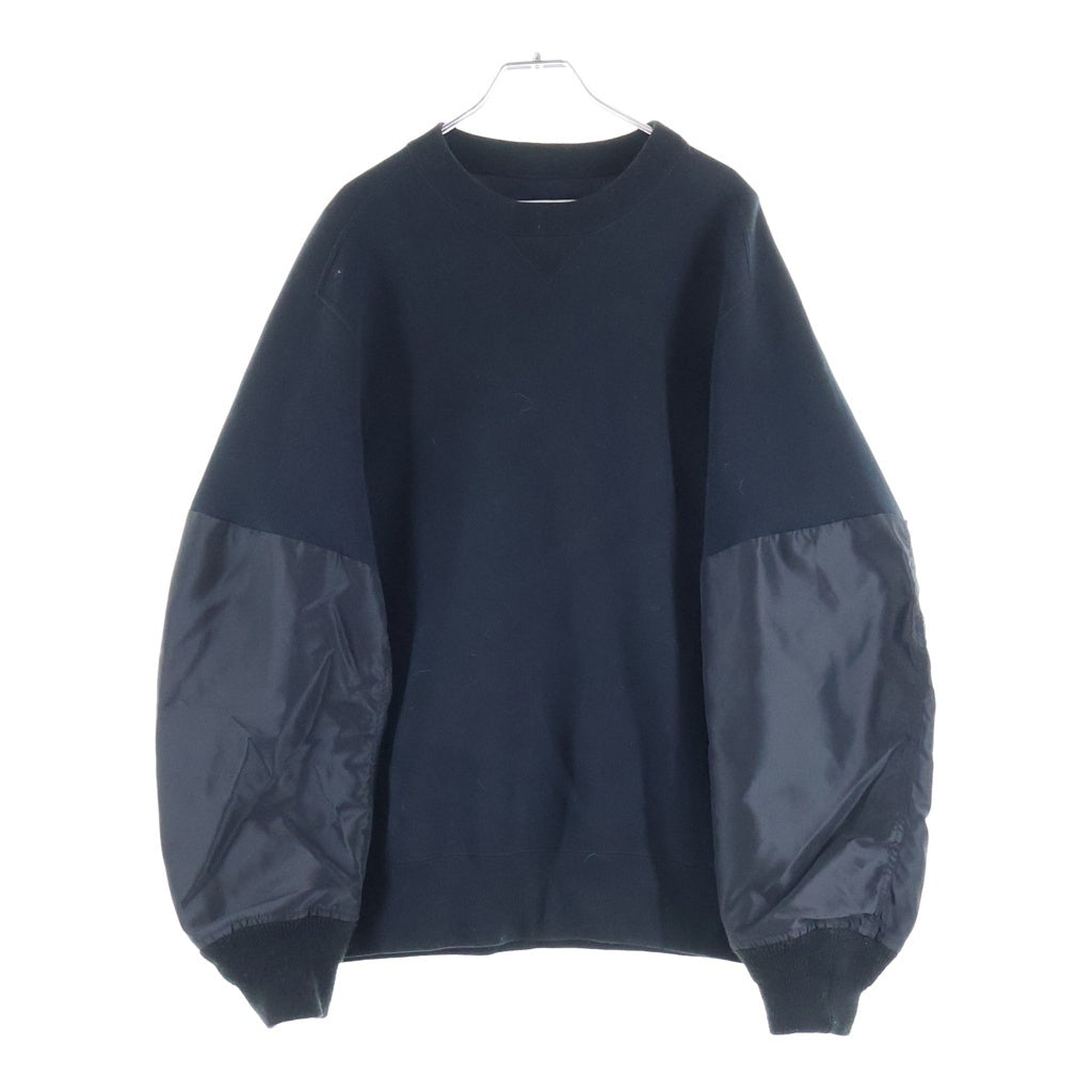 Sacai(サカイ) 24AW Nylon Twill x Sponge Sweat Pullover 再構築 ナイロンツイル スポンジスウェット ドッキング プルオーバー トレーナー ブラック 24-03456M