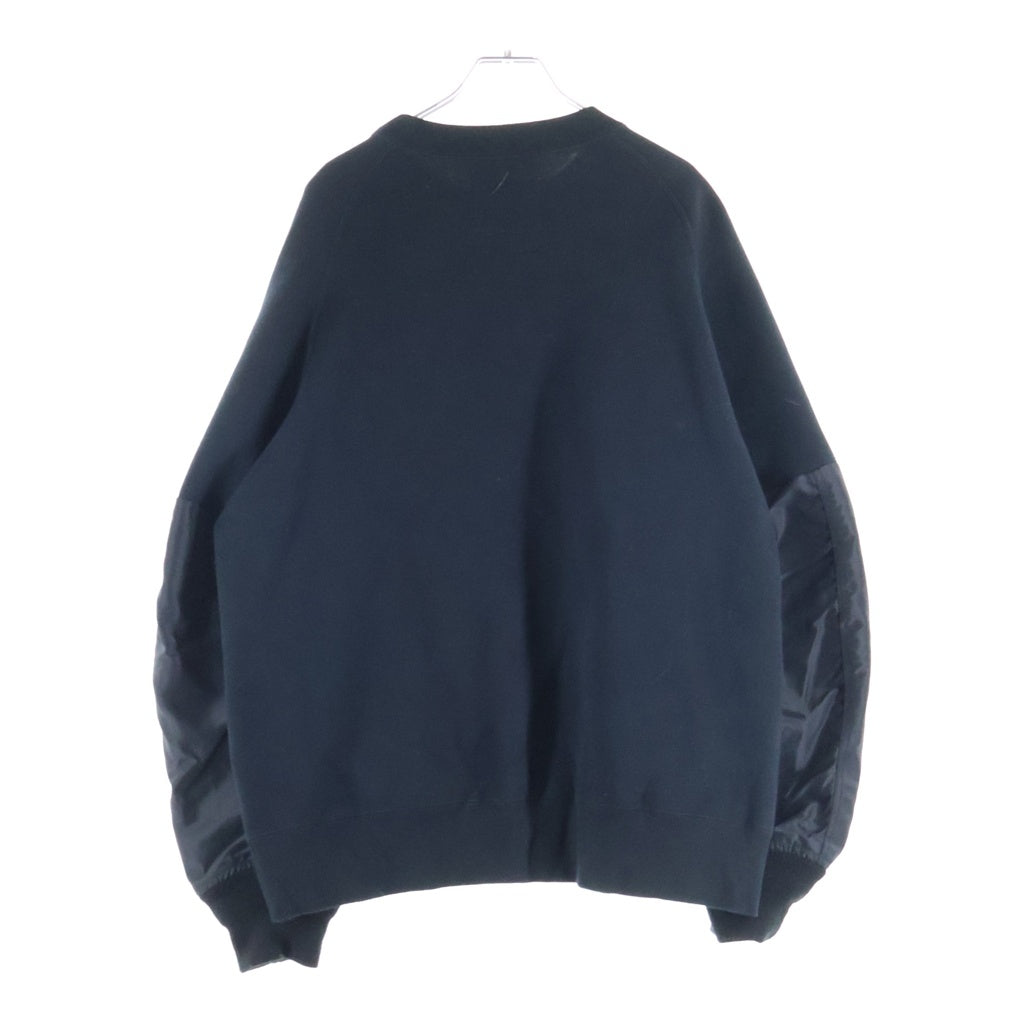 Sacai(サカイ) 24AW Nylon Twill x Sponge Sweat Pullover 再構築 ナイロンツイル スポンジスウェット ドッキング プルオーバー トレーナー ブラック 24-03456M