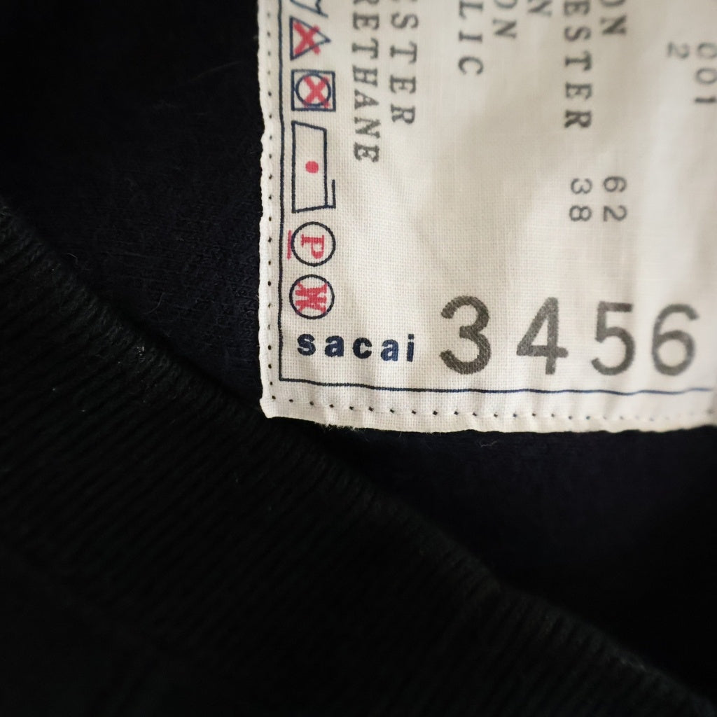 Sacai(サカイ) 24AW Nylon Twill x Sponge Sweat Pullover 再構築 ナイロンツイル スポンジスウェット ドッキング プルオーバー トレーナー ブラック 24-03456M