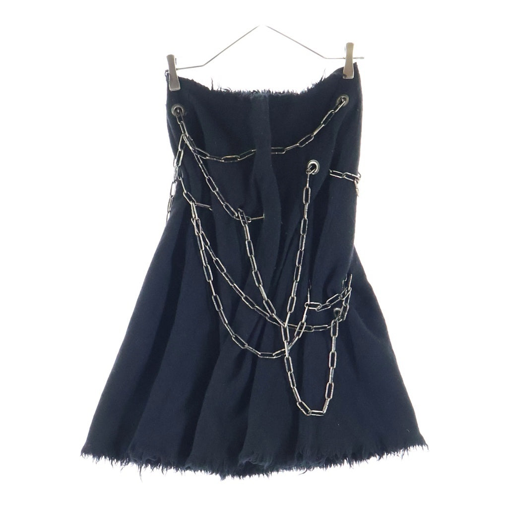JUNYA WATANABE COMME des GARCONS(ジュンヤワタナベ コムデギャルソン) 03AW 縮絨 ウール チェーン装飾 カットオフ ミディスカート ブラック レディース AD2003 JK-S033
