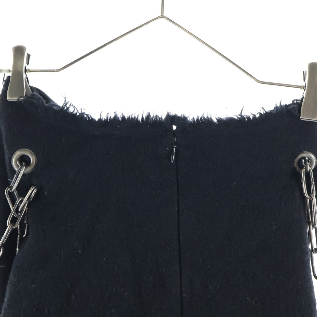 JUNYA WATANABE COMME des GARCONS(ジュンヤワタナベ コムデギャルソン) 03AW 縮絨 ウール チェーン装飾 カットオフ ミディスカート ブラック レディース AD2003 JK-S033
