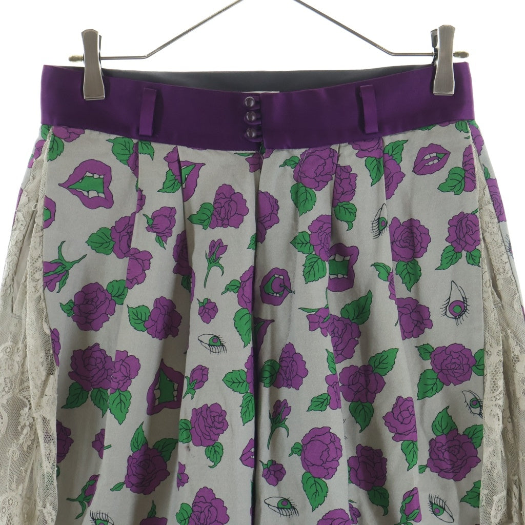 UNDERCOVER(アンダーカバー) 花柄 フラワー 総柄 サイドレース クロップドパンツ グレー/パープル レディース K1506-1