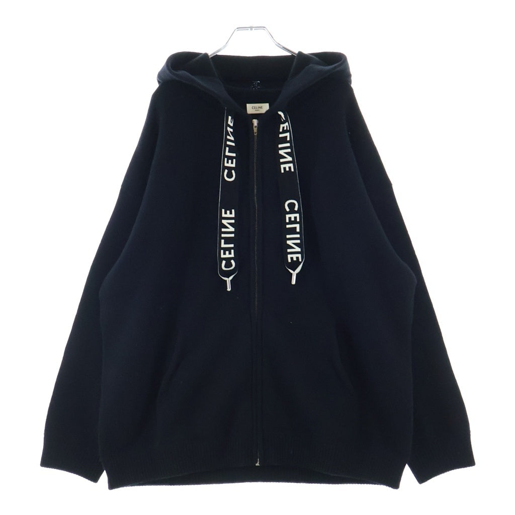 CELINE(セリーヌ) Cashmere Wool Zip Parka カシミア混 ウール ジップアップ ニット パーカー ブラック 2A77O402P