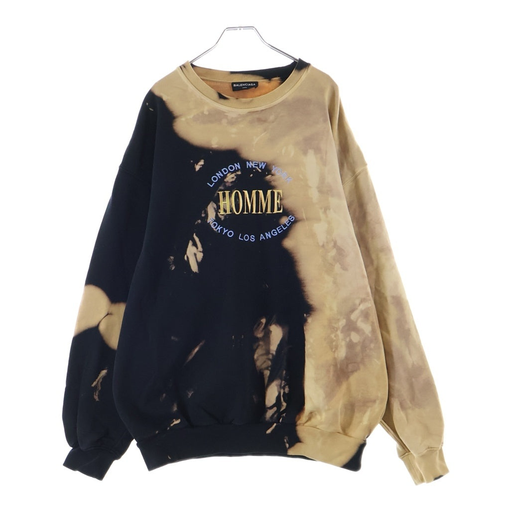 BALENCIAGA(バレンシアガ) 17AW OVERSIZE BLEACH HOMME SWEAT フロント刺繍 ブリーチ加工 スウェット トレーナー プルオーバーパーカー ブラック/ベージュ T35 486095 TWK44