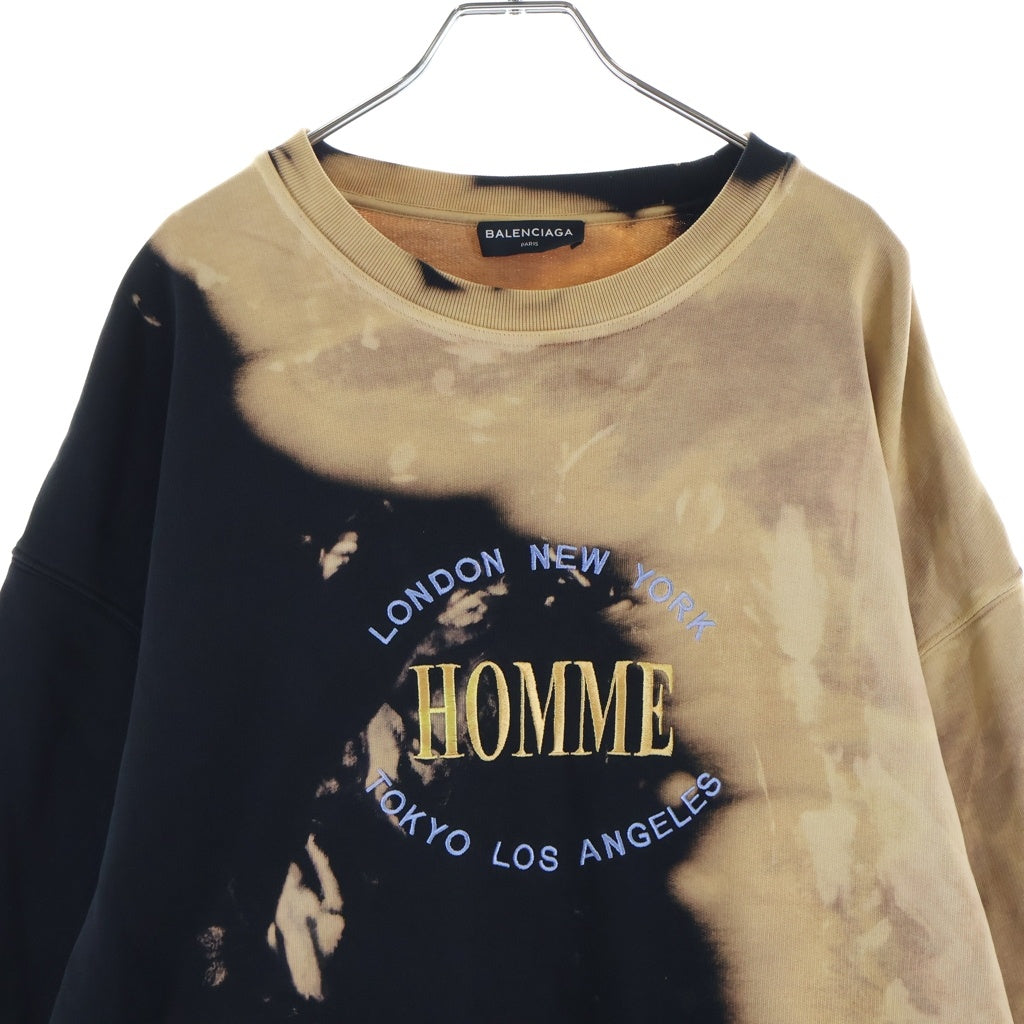 BALENCIAGA(バレンシアガ) 17AW OVERSIZE BLEACH HOMME SWEAT フロント刺繍 ブリーチ加工 スウェット トレーナー プルオーバーパーカー ブラック/ベージュ T35 486095 TWK44