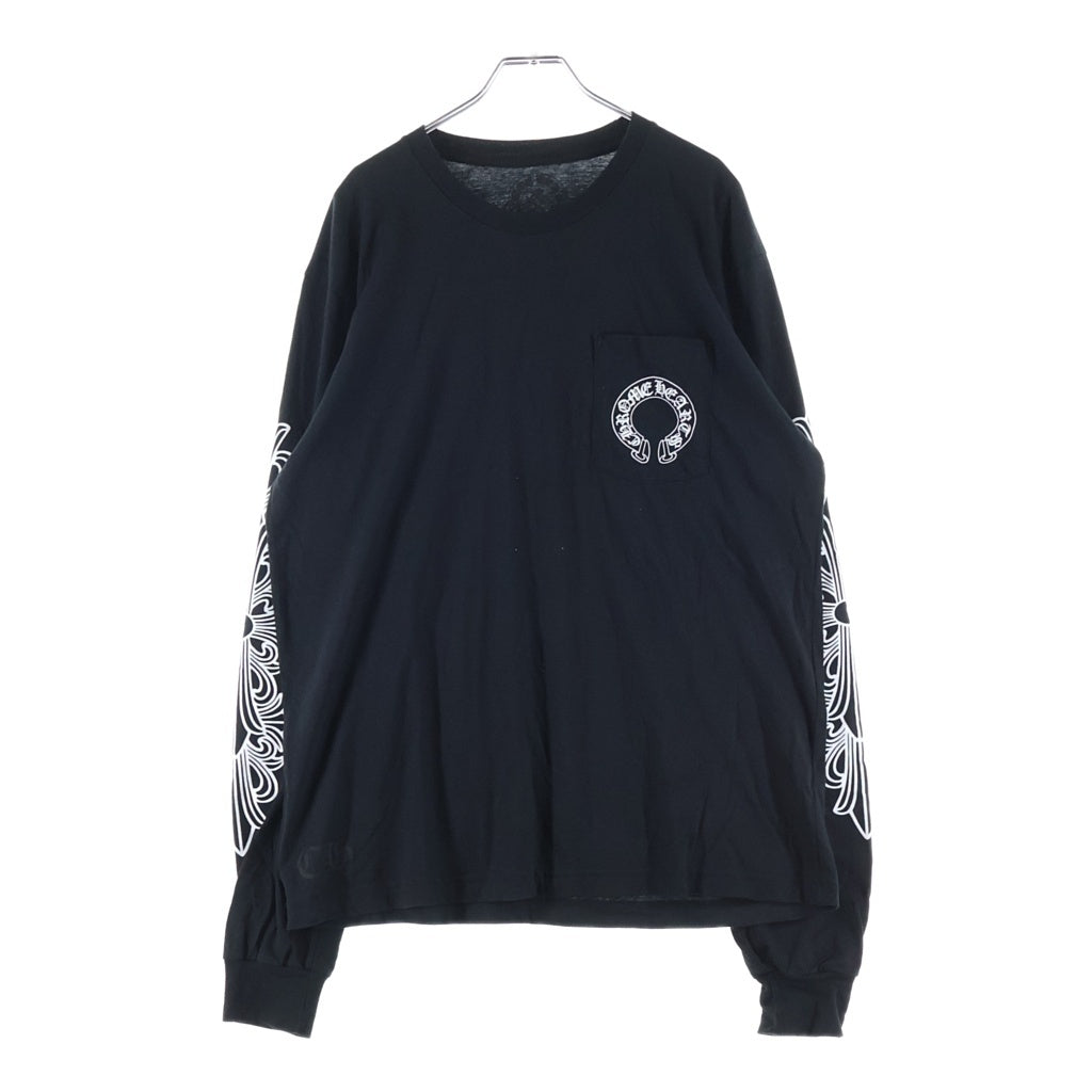 CHROME HEARTS(クロムハーツ) HORSESHOE ホースシュープリント 袖フローラルプリント クルーネック 長袖 ロングTシャツ ブラック