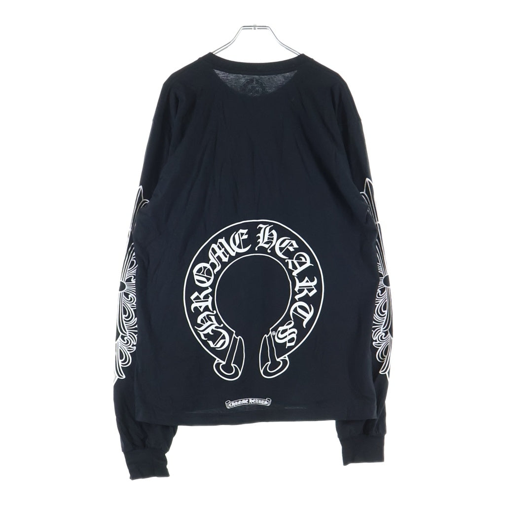 CHROME HEARTS(クロムハーツ) HORSESHOE ホースシュープリント 袖フローラルプリント クルーネック 長袖 ロングTシャツ ブラック