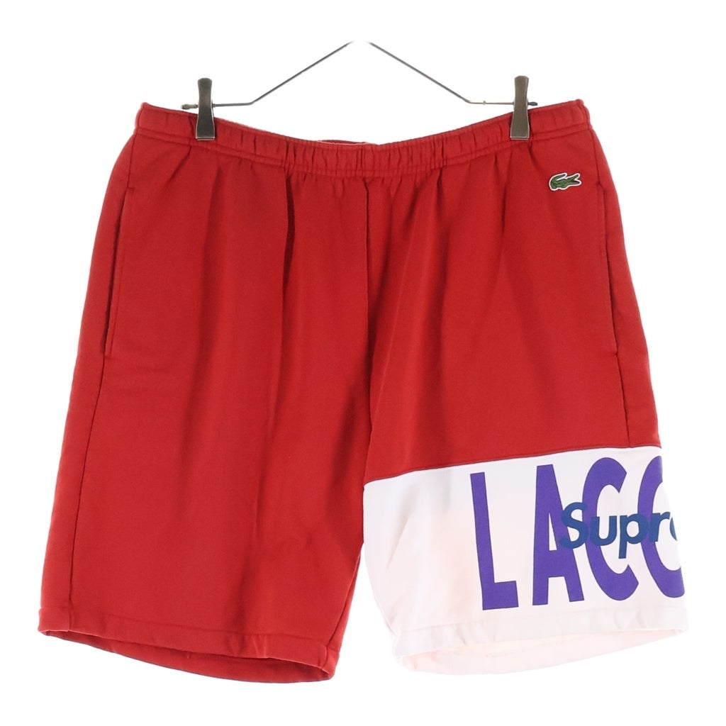 SUPREME(シュプリーム) 19AW ×LACOSTE Logo Panel Sweatshort ラコステ ロゴ パネル スウェットショートパンツ ハーフパンツ レッド/ホワイト