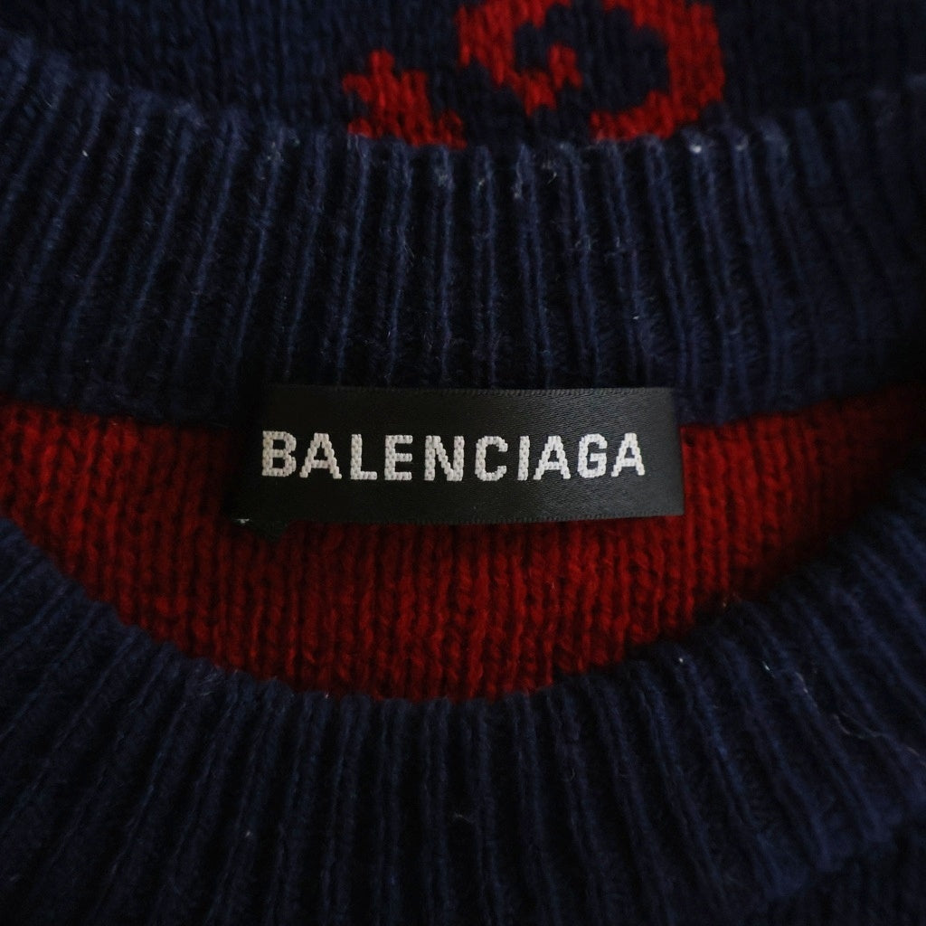 BALENCIAGA(バレンシアガ) 19AW ALLOVER LOGO CREWNECK KNIT オールオーバーロゴ クルーネック ジャガード ニットセーター ネイビー 547831 T1473