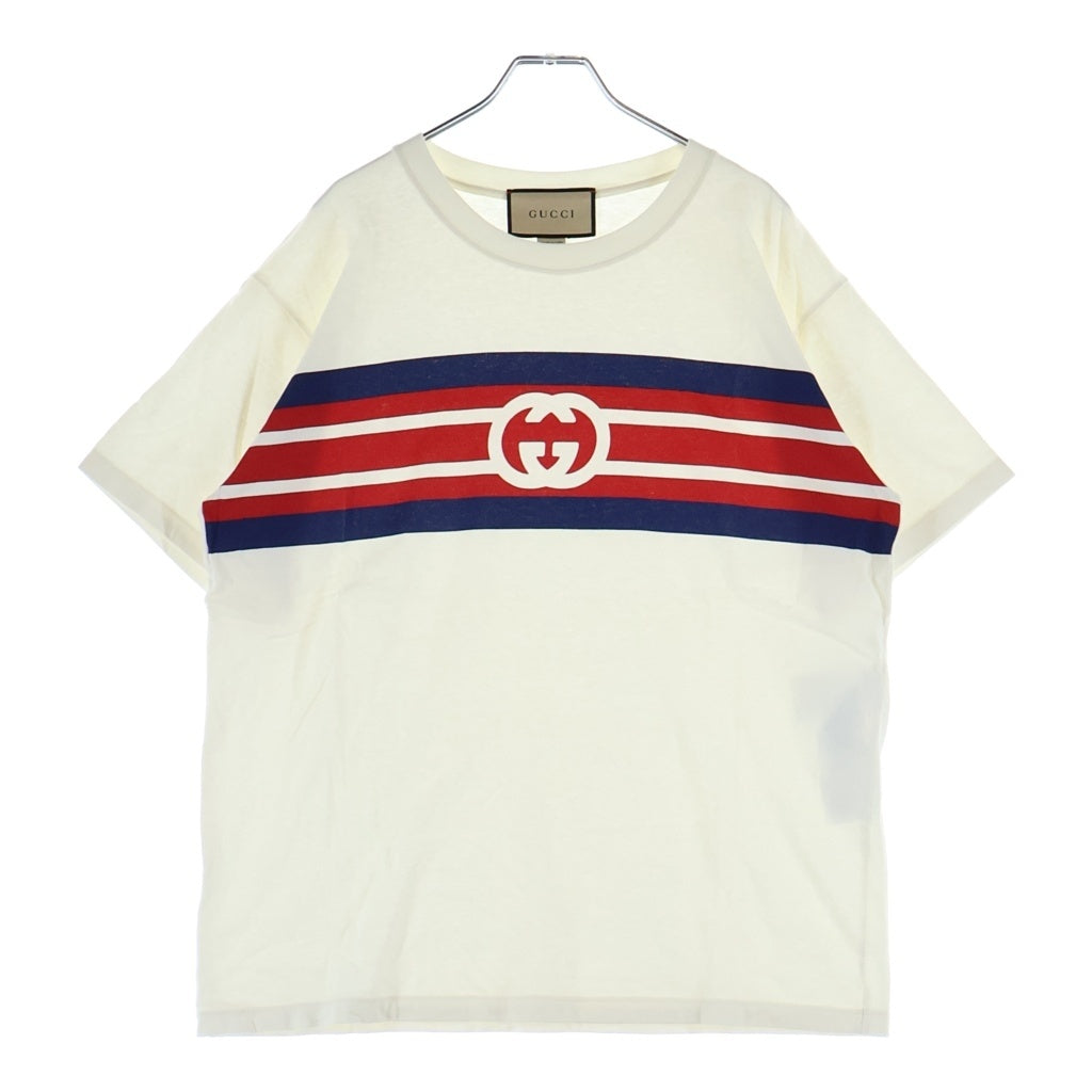 GUCCI(グッチ) インターロッキングGストライプ プリント クルーネック 半袖Tシャツ カットソー ホワイト 616036 XJDAG