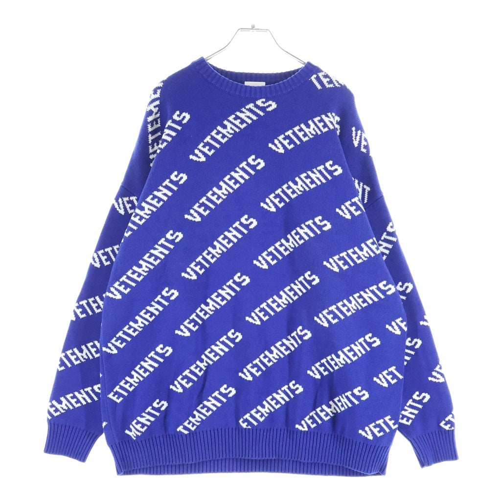VETEMENTS(ヴェトモン) ALL OVER LOGO カシミヤ混 オールオーバーロゴ ニットセーター ブルー UE51KN200N
