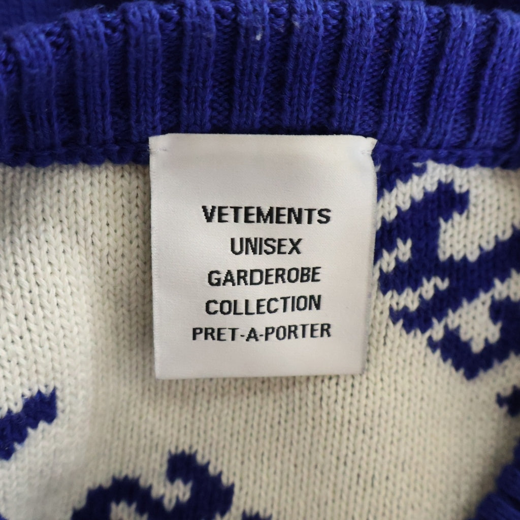 VETEMENTS(ヴェトモン) ALL OVER LOGO カシミヤ混 オールオーバーロゴ ニットセーター ブルー UE51KN200N