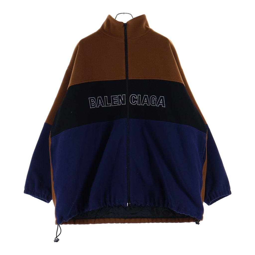 BALENCIAGA(バレンシアガ) 18AW FLEECE TRACK SUIT JACKET ロゴ刺繍デザイン ウール ジップアップ フリースブルゾン ブラウン/ブルー/ブラック 534315 TBU14