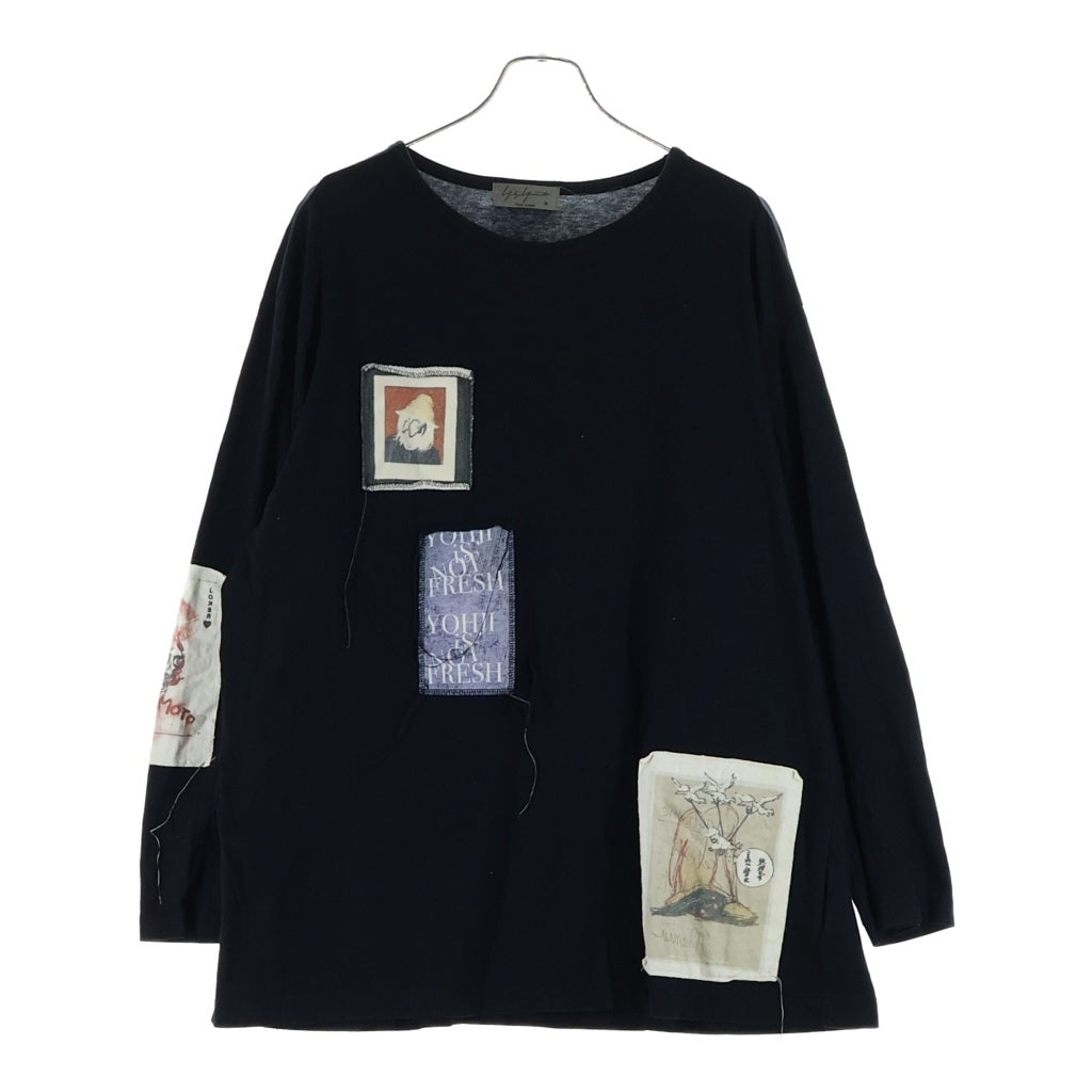 Yohji Yamamoto POUR HOMME(ヨウジヤマモト プールオム) 19SS パッチデザイン クルー ネック 長袖Tシャツ カットソー ブラック HH-T90-880