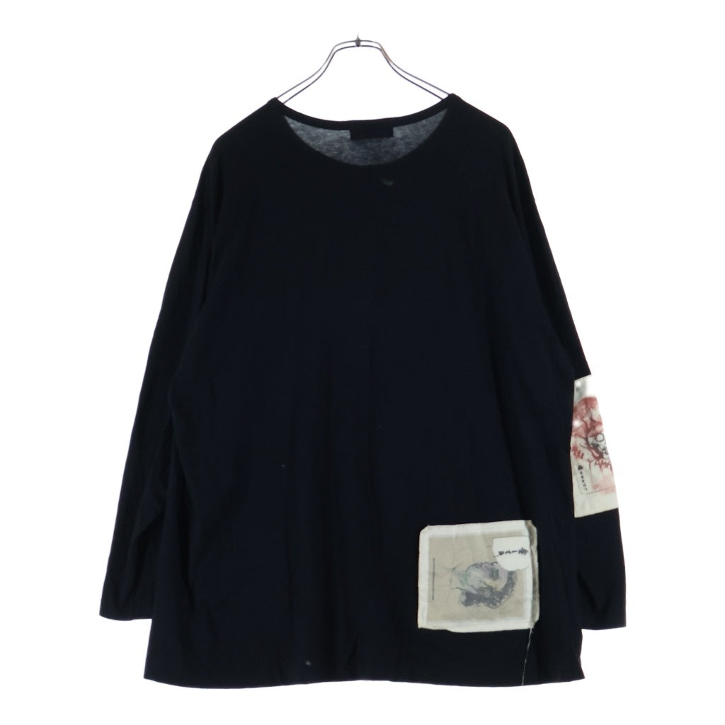 Yohji Yamamoto POUR HOMME(ヨウジヤマモト プールオム) 19SS パッチデザイン クルー ネック 長袖Tシャツ カットソー ブラック HH-T90-880