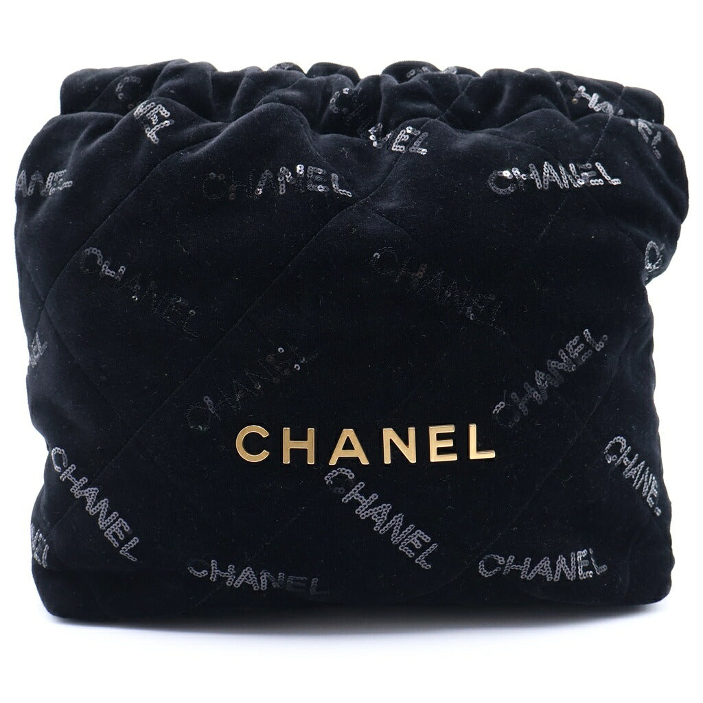 CHANEL(シャネル) シャネル22 ベルベット スパンコール スモール チェーンショルダーバッグ ランダムシリアル ゴールド金具 ブラック AS3261