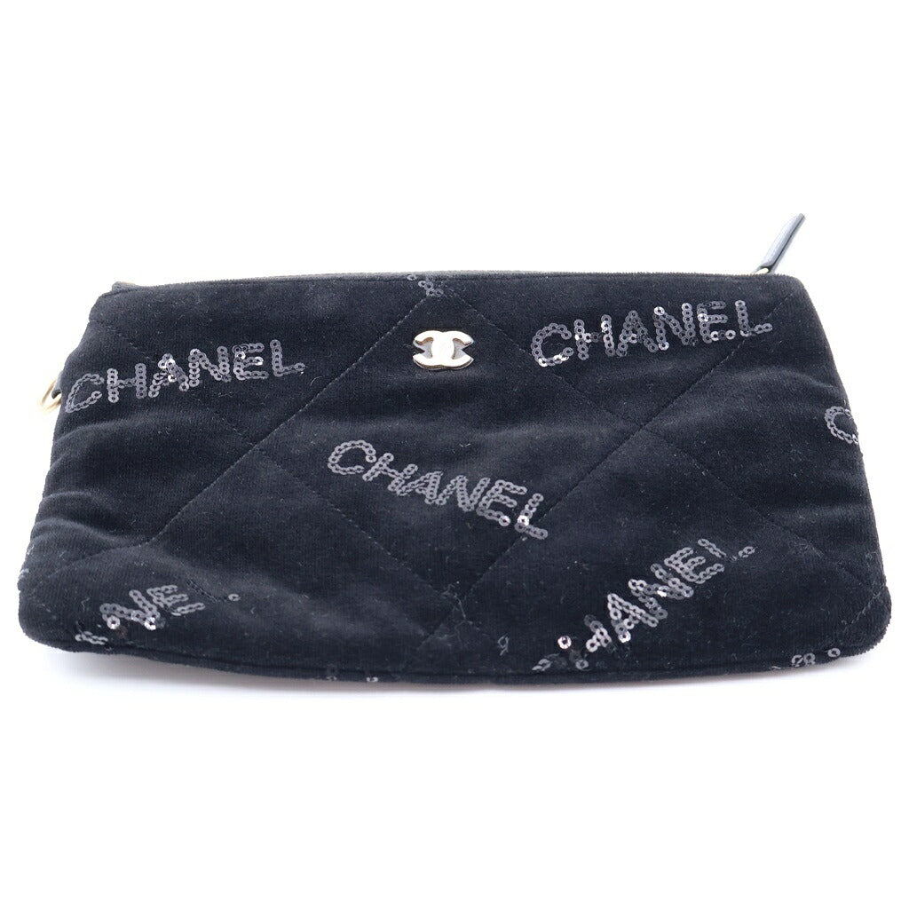 CHANEL(シャネル) シャネル22 ベルベット スパンコール スモール チェーンショルダーバッグ ランダムシリアル ゴールド金具 ブラック AS3261
