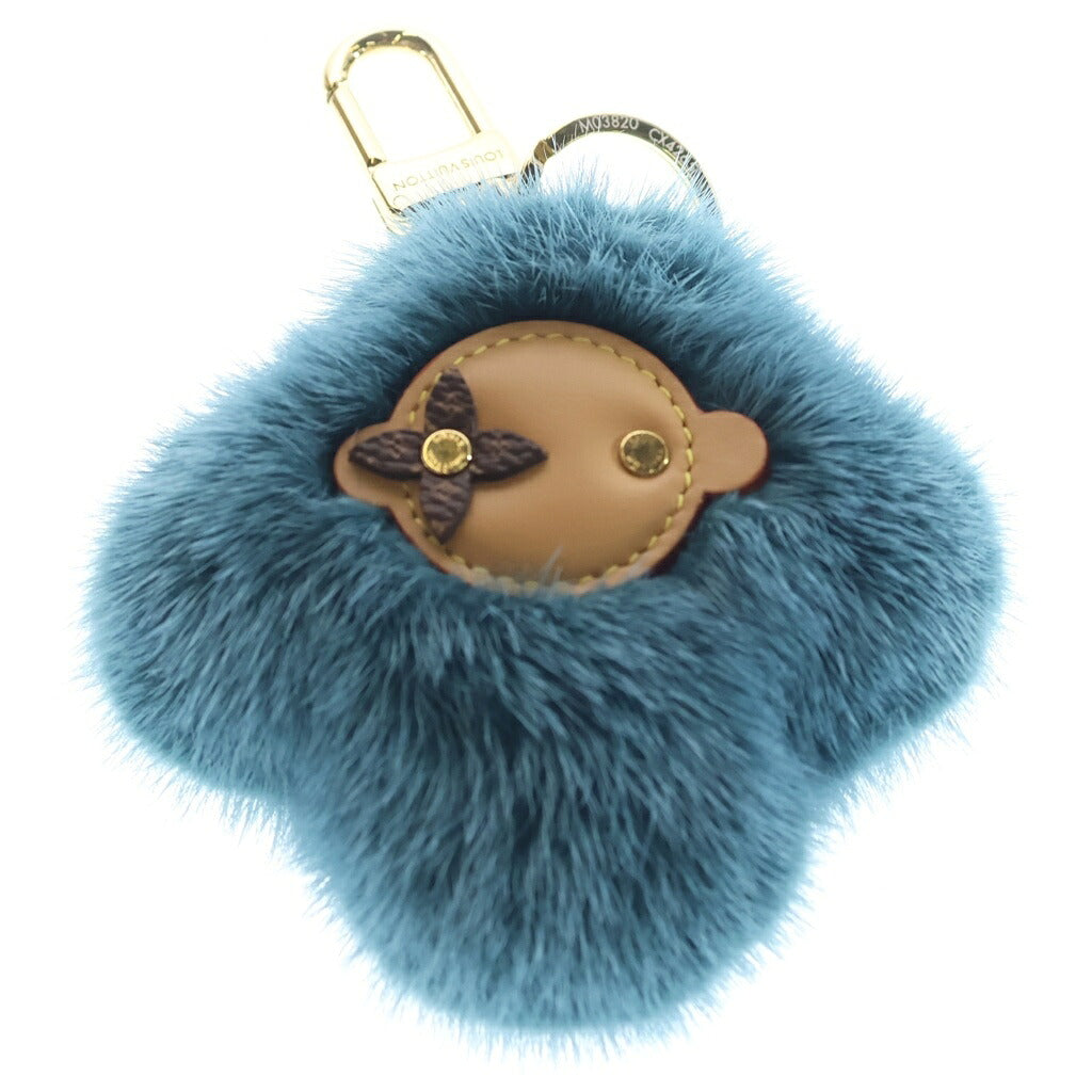 LOUIS VUITTON(ルイヴィトン) ポルト クレ ヴィヴィエンヌ ファー バッグチャーム キーホルダー キーリング ブルー M03820 ゴールド金具