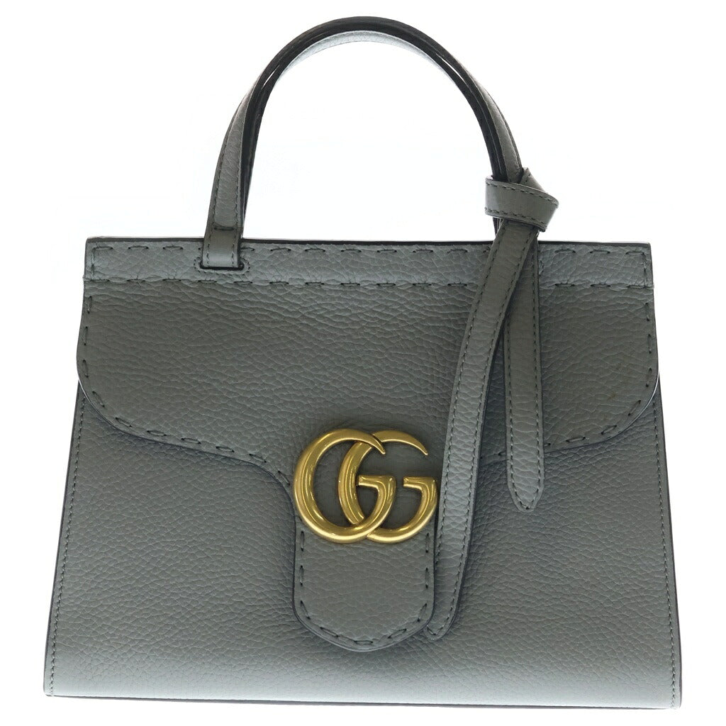 GUCCI(グッチ) GGマーモント スモール トップハンドル ハンドバッグ ショルダーバッグ 2way レザー グレー 442622