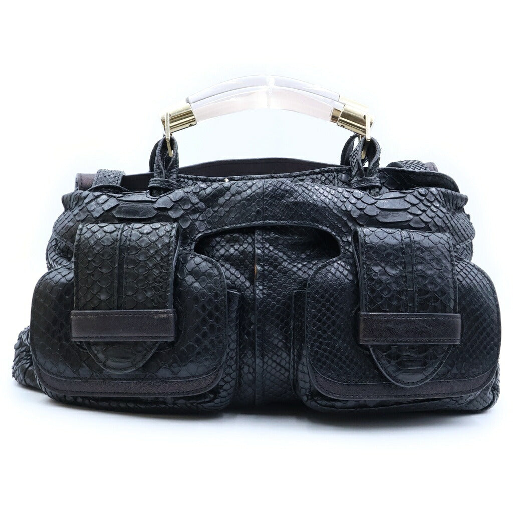 Chloe(クロエ) パイソン クリアハンドル 2WAYハンドバッグ ショルダーバッグ ブラック レザー ゴールド金具