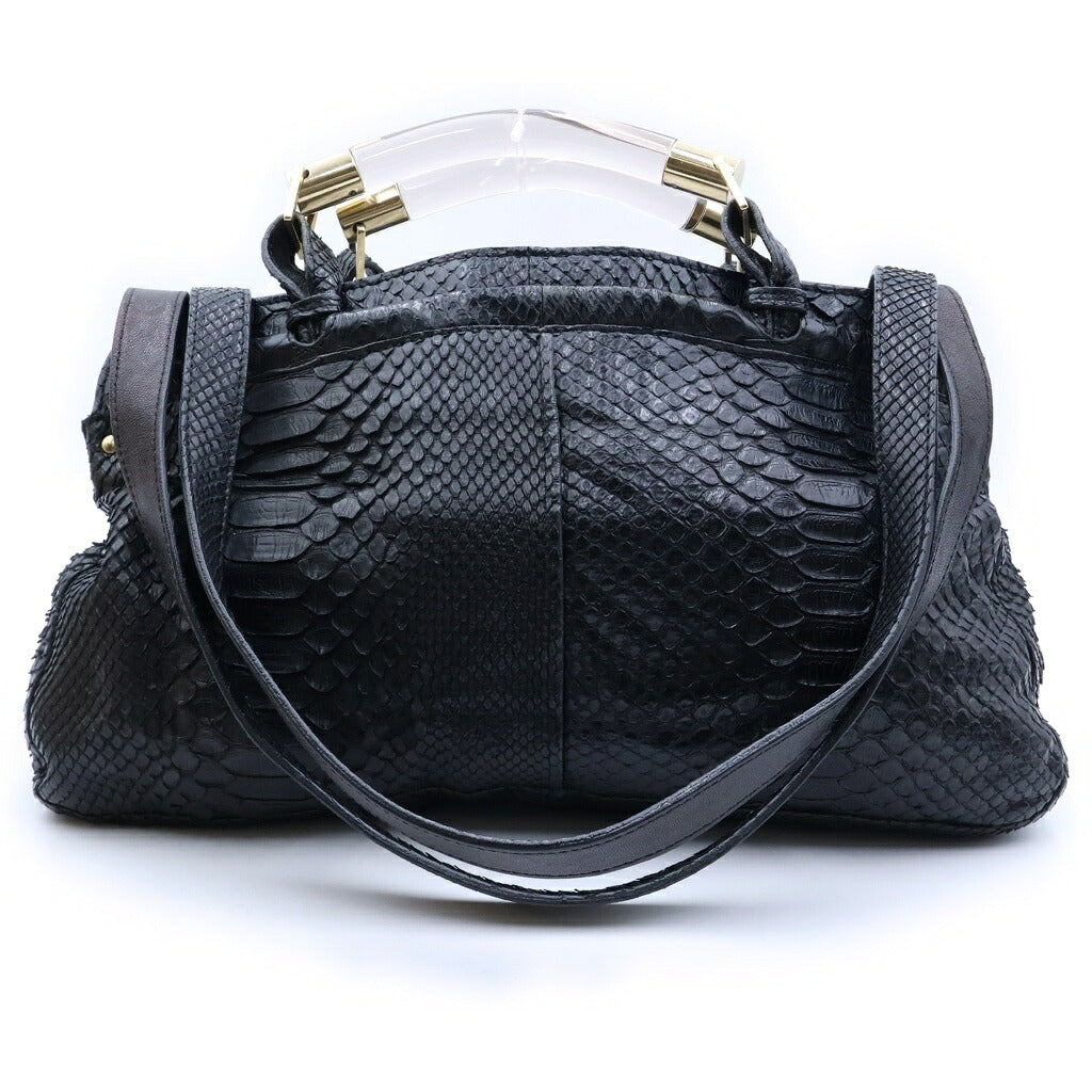 Chloe(クロエ) パイソン クリアハンドル 2WAYハンドバッグ ショルダーバッグ ブラック レザー ゴールド金具