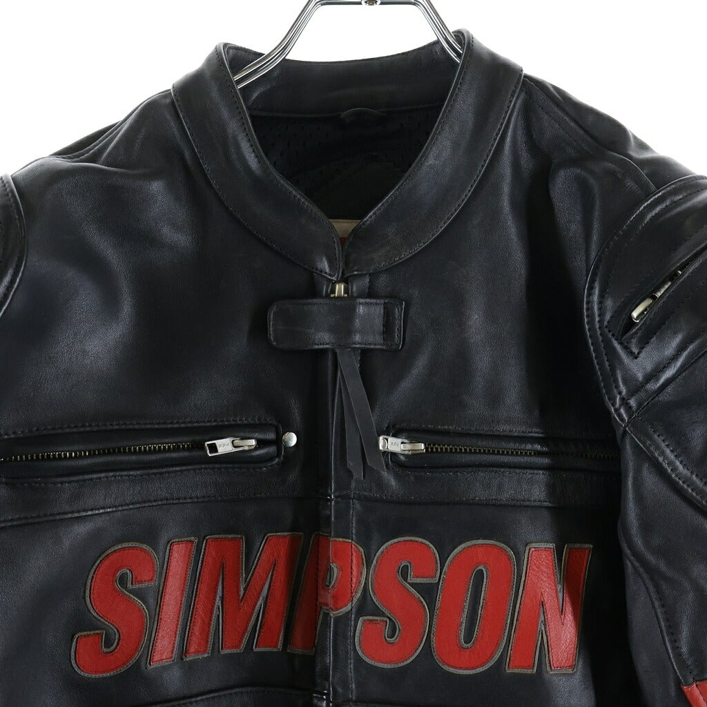 NO BRAND(ノーブランド) SIMPSON シンプソン バイカー レザー ジップアップ ジャケット ブルゾン ブラック/レッド