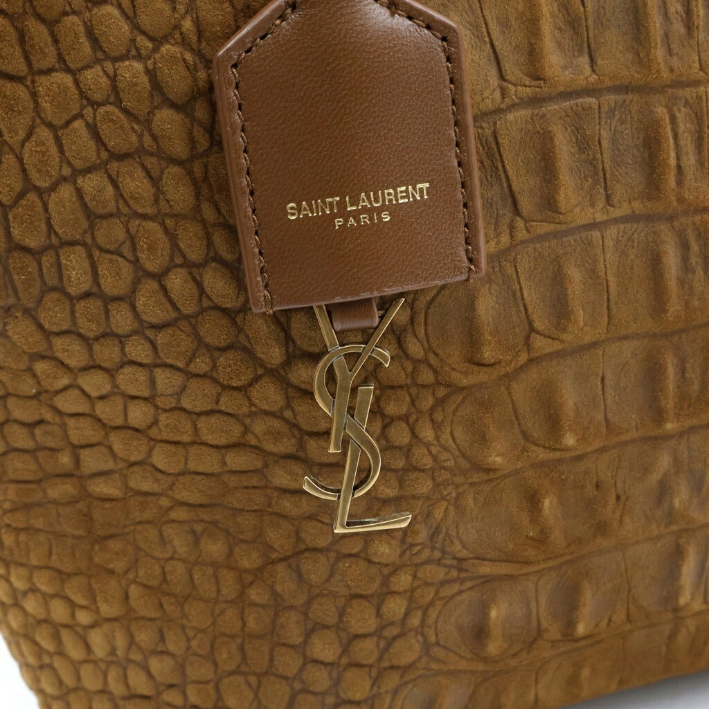 SAINT LAURENT PARIS(サンローランパリ) トイトイノースサウス 2WAYハンドバッグ ショルダーバッグ トートバッグ ブラウン スエード 型押しクロコ ゴールド金具