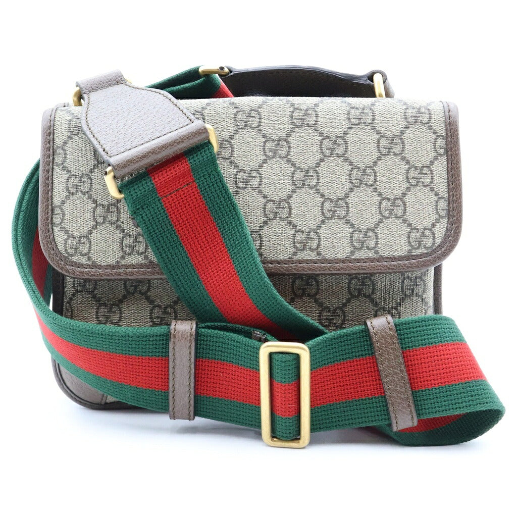 GUCCI(グッチ) GGスプリーム スモール メッセンジャーバック ショルダーバッグ ブラウン レザー×PVC 501050 ゴールド金具