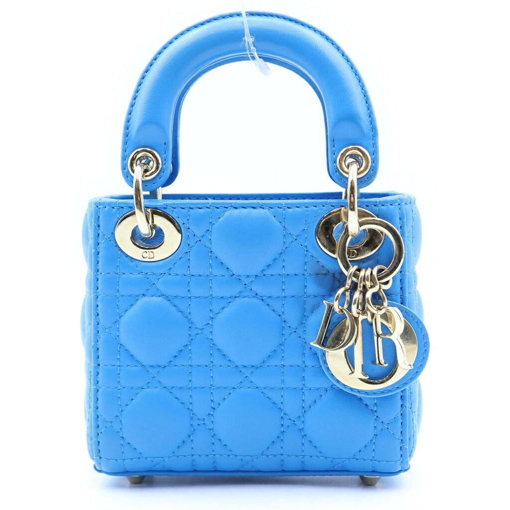 Christian Dior(クリスチャンディオール) レディディオール マイクロ 2WAYハンドバッグ ショルダーバッグ ブルー レザー ゴールド金具