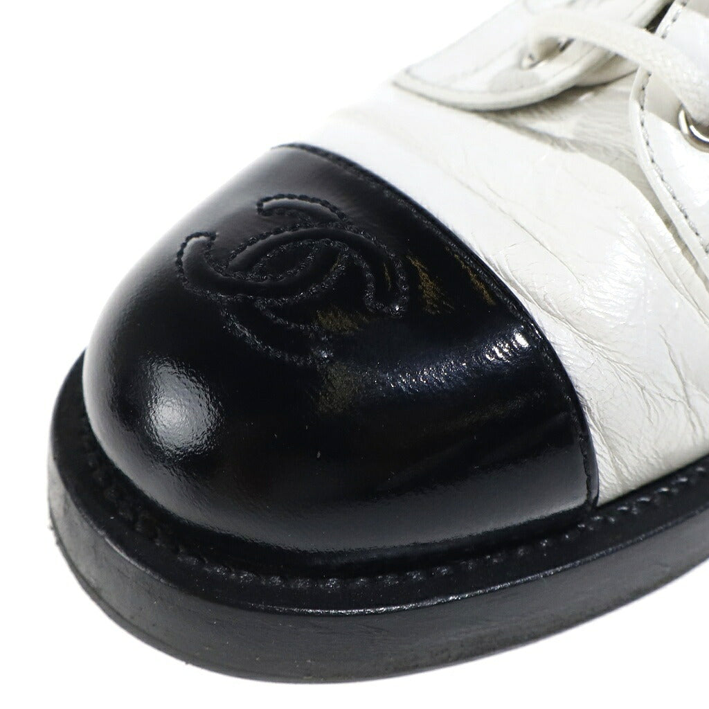 CHANEL(シャネル) ココマーク レザー バイカラー レースアップ ショートブーツ ホワイト/ブラック G34954