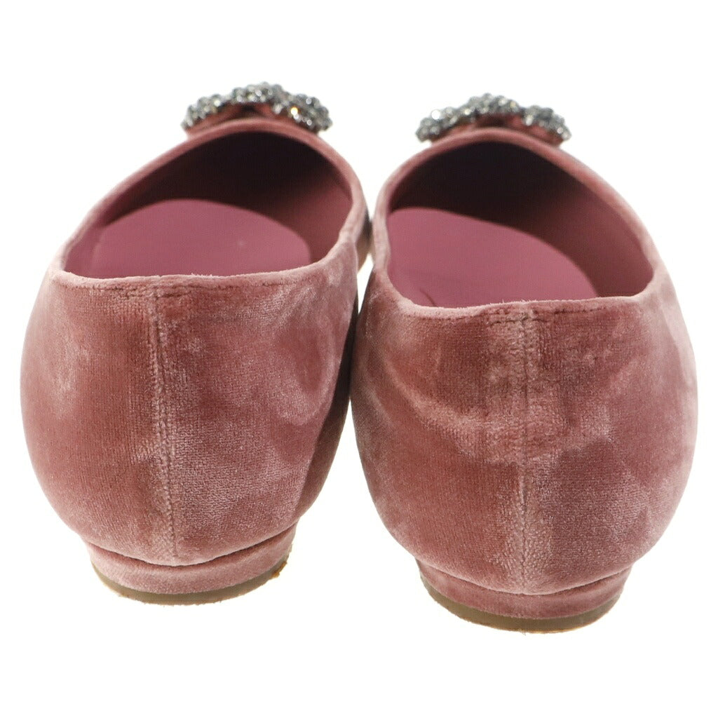 MANOLO BLAHNIK(マノロブラニク) ハンギシ ビジュー装飾 ベロア ベルベット フラット パンプス シューズ ピンク レディース