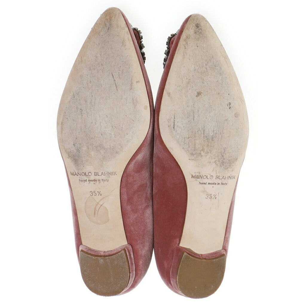 MANOLO BLAHNIK(マノロブラニク) ハンギシ ビジュー装飾 ベロア ベルベット フラット パンプス シューズ ピンク レディース