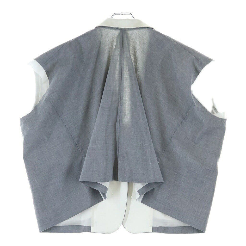 Sacai(サカイ) 21SS Suiting Jacket スイッチング ウール サテン 切り替え 1B ノースリーブ オーバーサイズ テーラードジャケット グレー レディース 21-05521