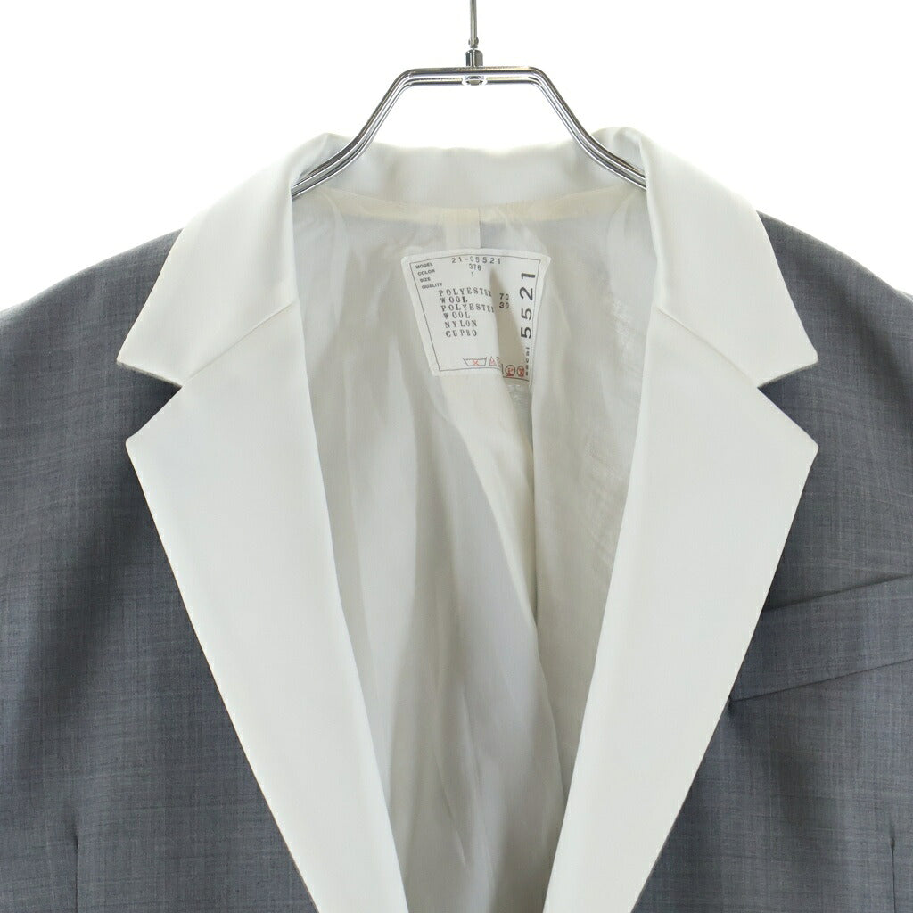 Sacai(サカイ) 21SS Suiting Jacket スイッチング ウール サテン 切り替え 1B ノースリーブ オーバーサイズ テーラードジャケット グレー レディース 21-05521