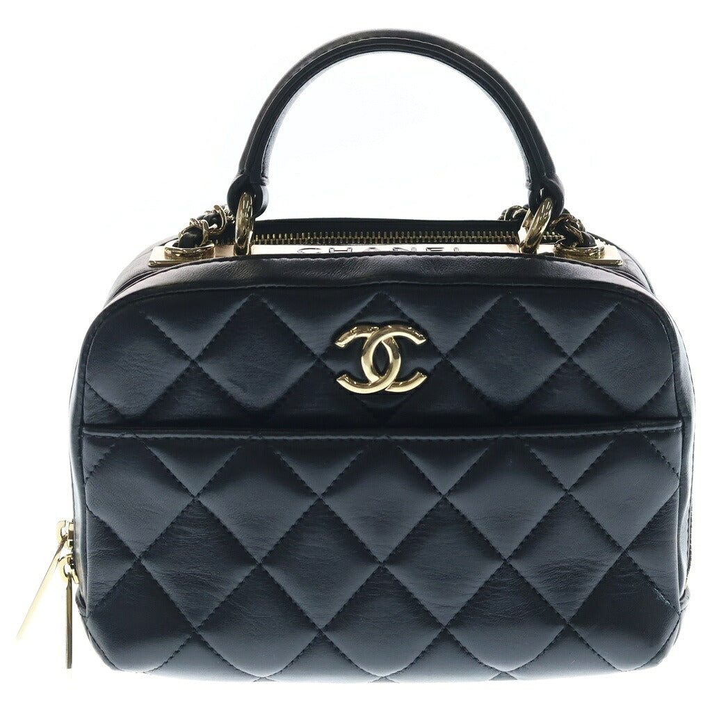 CHANEL(シャネル) マトラッセ トレンディCC ボーリングバッグ ハンドバッグ ショルダーバッグ ラムスキン ブラック ゴールド金具 A92238