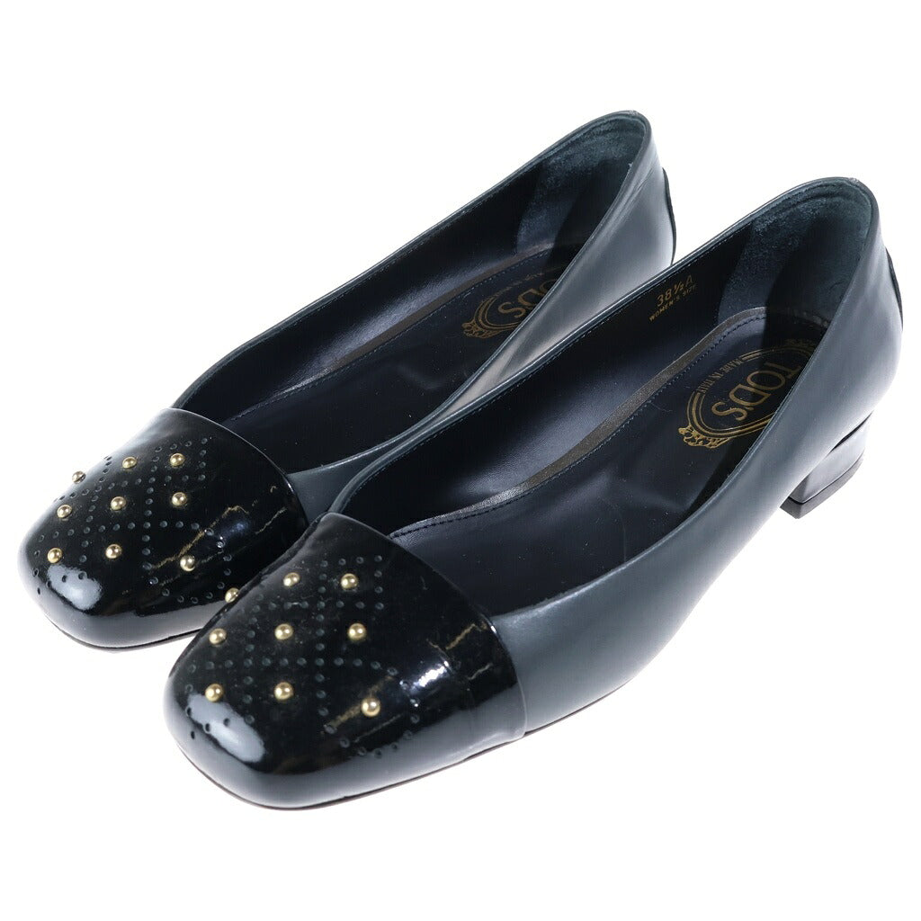 TOD'S(トッズ) パテント コンビレザー スタッズ メダリオン パンプス シューズ グレー/ブラック レディース
