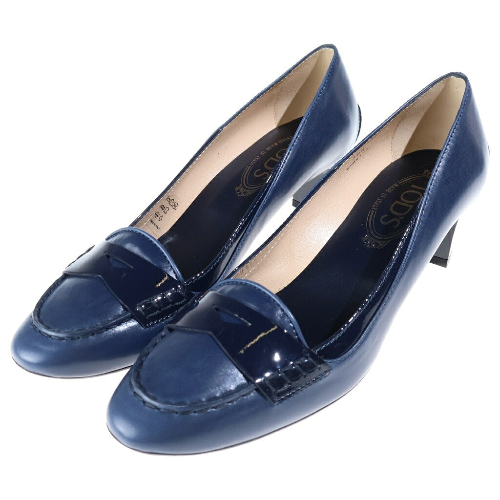 TOD'S(トッズ) パテント コンビレザー ヒール パンプス ローファー シューズ ネイビー レディース